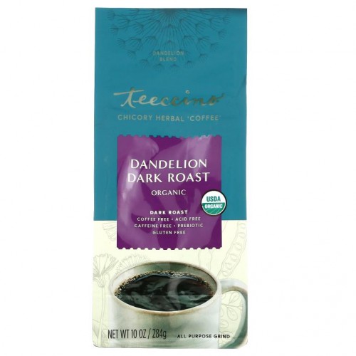 Teeccino, 치커리 허브 커피, 민들레 블렌드, 다크 로스트, 카페인 무함유, 284g(10oz)