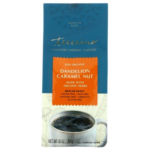 Teeccino, 치커리 허브 커피, 미디엄 로스트, 민들레 캐러멜 너트, 카페인 무함유, 284g(10oz)