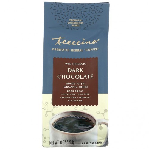 Teeccino, 프리바이오틱 허브 커피, 다크 초콜릿, 다크 로스트, 카페인 무함유, 284g(10oz)