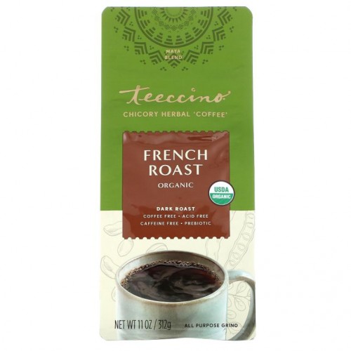 Teeccino, 치커리 허브 커피, 유기농 프렌치 로스트, 다크 로스트, 무카페인, 312g(11oz)