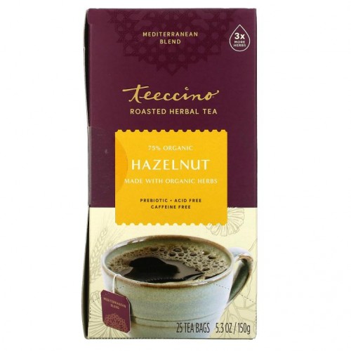Teeccino, 볶은 허브차, 헤이즐넛, 카페인 무함유, 티백 25개입, 150g(5.3oz)