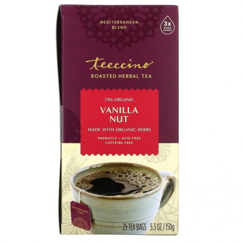 Teeccino, 볶은 허브티, 바닐라 너트, 카페인 무함유, 티백 25개입, 150g(5.3oz)