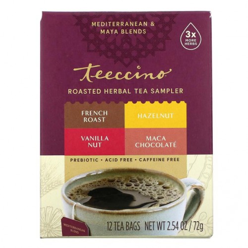Teeccino, 로스티드 허브 티 샘플러, 4가지 향, 카페인 무함유, 티백 12개입, 72g(2.54oz)