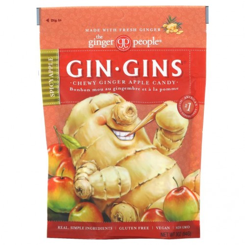 The Ginger People, Gin·Gins, 씹어먹는 생강 캔디, 스파이시 애플, 3 oz (84 g)