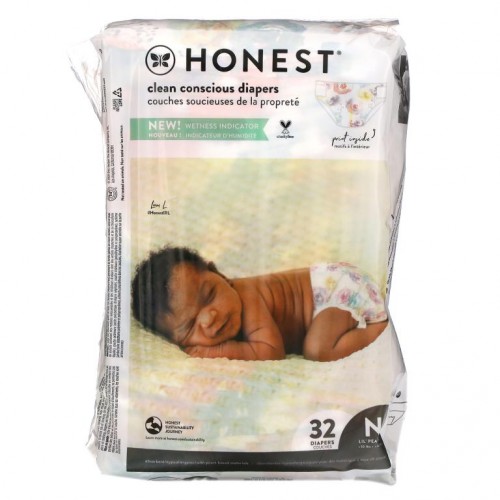 The Honest Company, Honest 기저귀, 신생아, 10파운드 미만, 로즈 블라섬, 32개입