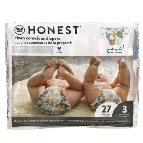 The Honest Company, Honest 기저귀, 사이즈 3, 16~28파운드, 선인장 무늬, 27개입
