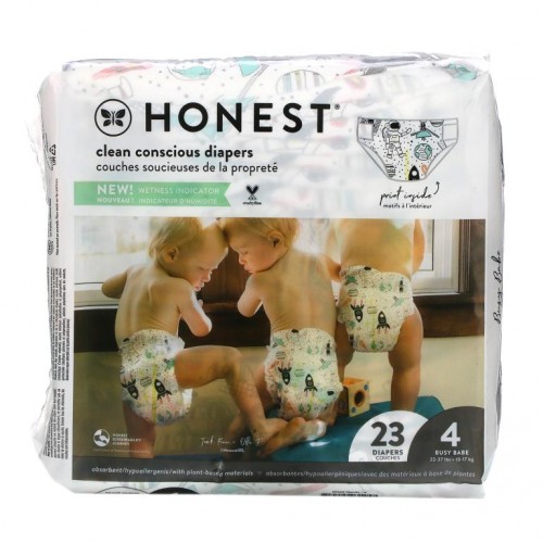 The Honest Company, Honest 기저귀, 사이즈 4, 22~37파운드, 우주여행 무늬, 23개입