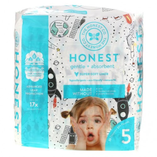 The Honest Company, Honest Diapers, Size 5, 27+ Pounds, Space Travel, 20 Diapers
