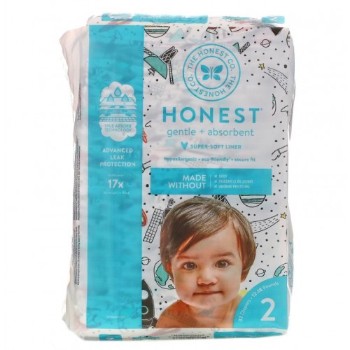 The Honest Company, Honest Diapers, Super-Soft Liner, Size 2, Space Travel, 12-18 Pounds, 32 Diapers