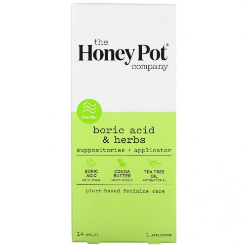 The Honey Pot Company, 보릭애씨드 & 허브, 좌약 + 애플리케이터, 14개입, 애플리케이터 1개 포함