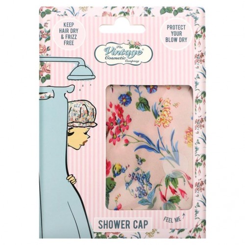 The Vintage Cosmetic Co., Shower Cap, Pink Floral Satin, 1 Count