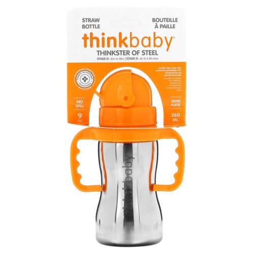 Think, Thinkbaby, 씽크스터 오브 스틸 보틀, 오렌지, 스트로 보틀 1개, 290ml(10oz)