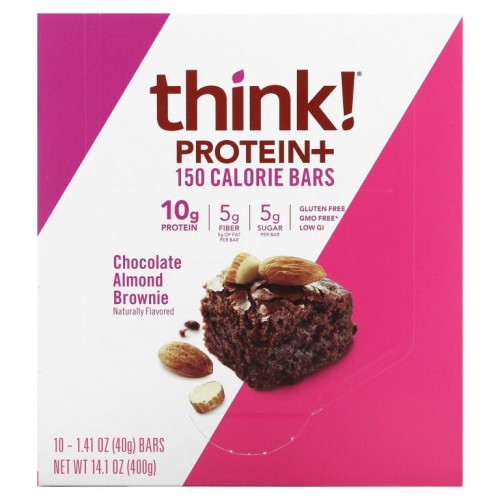 Think !, 단백질 & 섬유소 바, 초콜릿 아몬드 브라우니, 10개입, 각 40g(1.41oz)