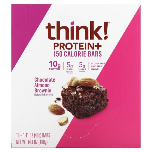 Think !, 단백질 & 섬유소 바, 초콜릿 아몬드 브라우니, 10개입, 각 40g(1.41oz)
