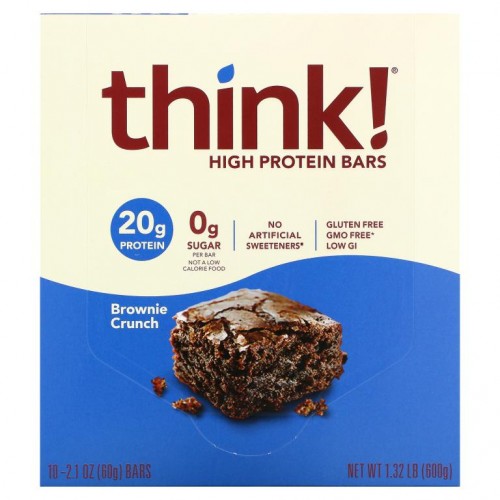 Think !, 하이 프로틴바, 브라우니 크런치, 바 10개, 각 60g(2.1oz)
