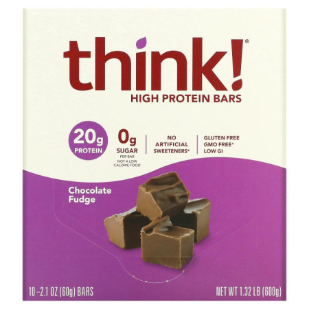 Think !, 하이 프로틴바, 초콜릿 퍼지, 10개입, 각 60g(2.1oz)