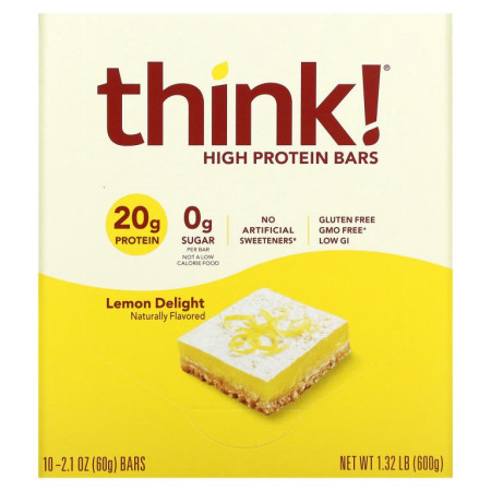 Think !, 하이 프로틴 바, 레몬 딜라이트, 바 10개, 각 60g(2.1oz)
