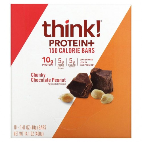 Think !, 단백질 & 섬유질 바, 청키 초콜릿 땅콩, 10 바, 각각 1.41 oz (40 g)