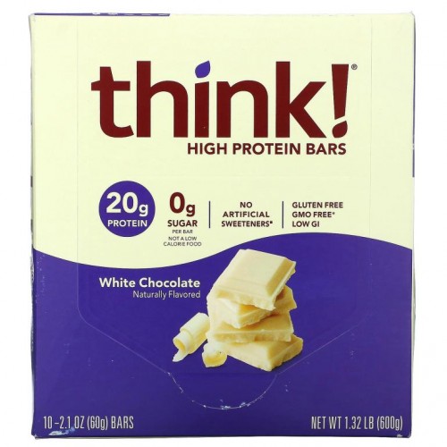 Think !, 하이 프로틴 바, 화이트 초콜릿, 10 개입, 각 60 g(2.1 oz)