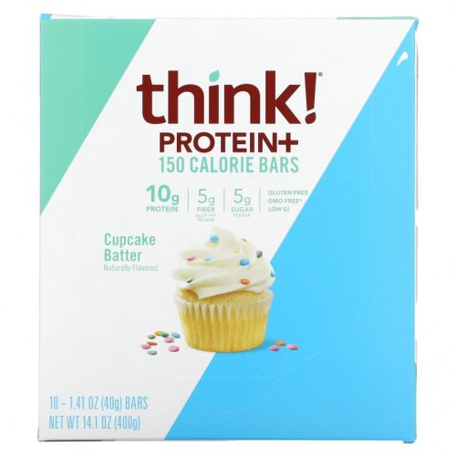 Think !, 프로틴+ 150칼로리 바, 컵케이크 반죽, 바 10개, 각 40g(1.41oz)