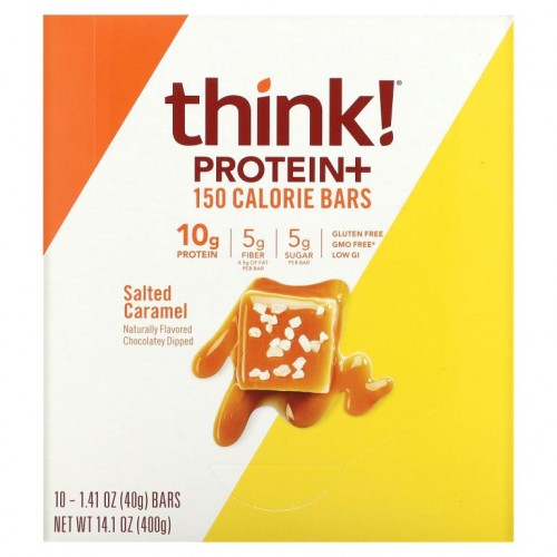 Think !, 프로틴+ 150칼로리 바, 솔티드 캐러멜, 바 10개, 각 40g(1.41oz)
