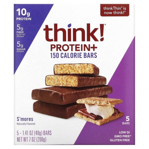 Think !, 프로틴+ 150칼로리 바, Smore's, 바 5개, 각 40g(1.41oz)