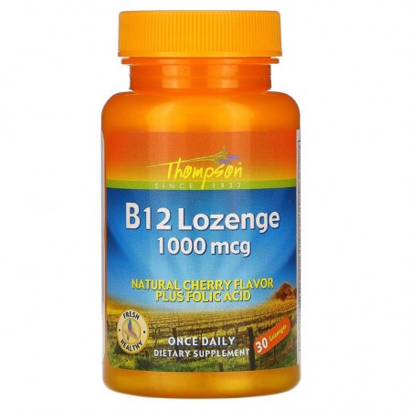 Thompson, B12 Lozenge, 천연 체리맛, 1000 mcg, 마름모꼴 캔디 30개