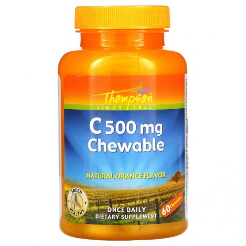 Thompson, C500 mg 츄어블, 내추럴 오렌지 맛, 츄어블 60정