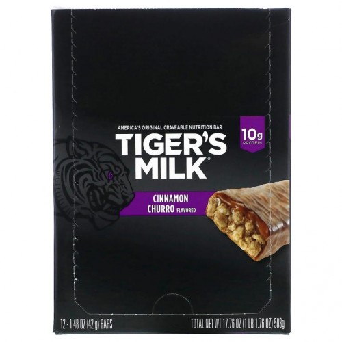 Tiger's Milk, Nutrition Bar, Cinnamon Churro, 12 Bars, 1.48 oz (42 g) Each