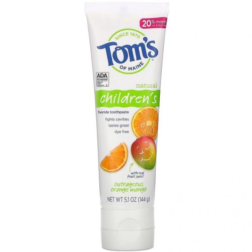 Tom's of Maine, 천연 어린이용 불소 치약, 놀라운 오렌지 망고 향, 144g(5.1oz)