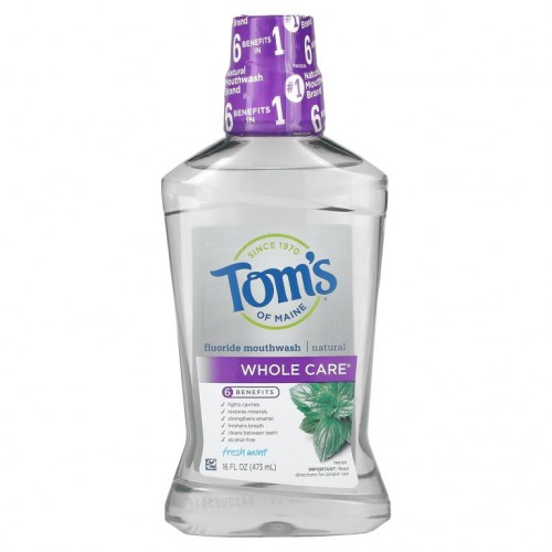 Tom's of Maine, Whole Care, 네추럴 플루오라이드 마우스워시, 프레쉬 민트, 473ml(16fl oz)