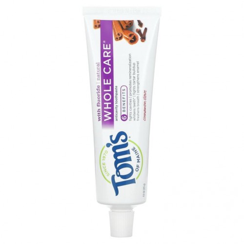 Tom's of Maine, Whole Care, 불소 함유 네추럴 안티캐비티 투스페이스트, 시나몬 클로브, 113g(4oz)