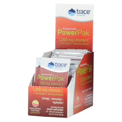 Trace Minerals ®, 전해질 스태미나, 파워팩, 구아바 패션프루트, 1,200mg, 30팩, 각 5g(0.18oz)