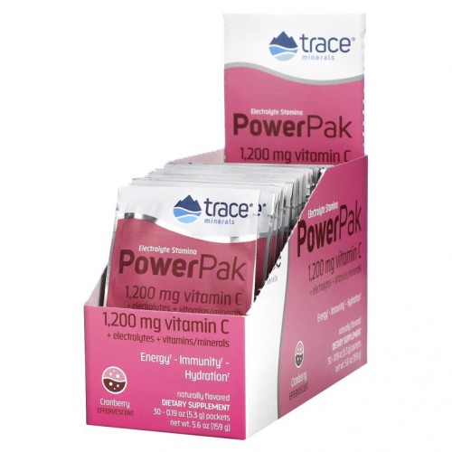 Trace Minerals ®, 전해질 스테미나, Power Pak, 크랜베리, 1,200mg, 30팩, 각 5.3g(0.19oz)