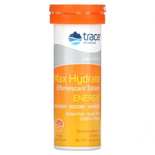 Trace Minerals ®, Max Hydrate Energy, 발포정, 오렌지, 44g(1.55oz)