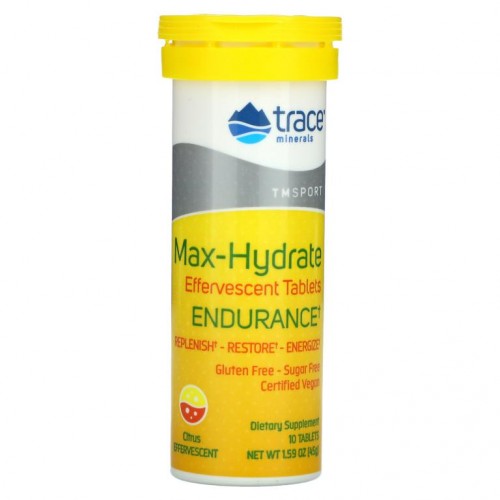 Trace Minerals ®, TM Sport, 맥스-하이드레이트 인듀어런스, 발포정, 시트러스, 10정, 45g(1.59oz)
