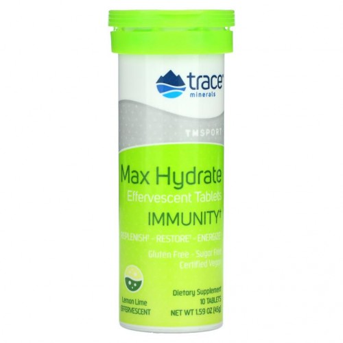 Trace Minerals ®, TM Sport, 맥스 하이드레이트 이뮤니티, 발포정, 레몬 라임, 10정, 45g(1.59oz)