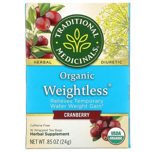 Traditional Medicinals, 유기농 웨이틀리스, 크랜베리, 카페인 무함유, 포장 티백 16개입, 24g(0.85oz)