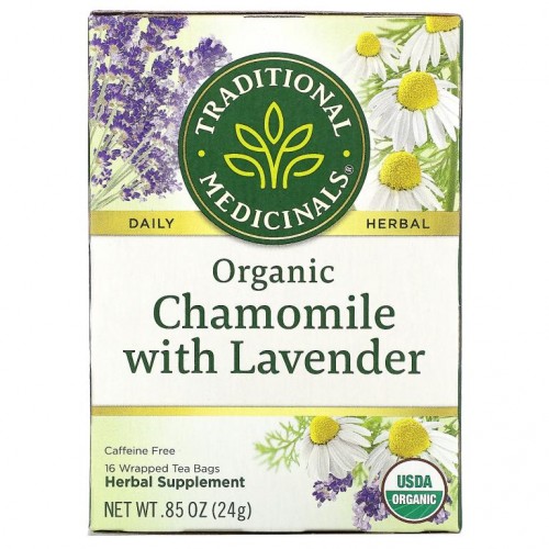 Traditional Medicinals, 라벤더 함유 유기농 캐모마일, 카페인 무함유, 티백 16개입, 24g(0.85oz.)