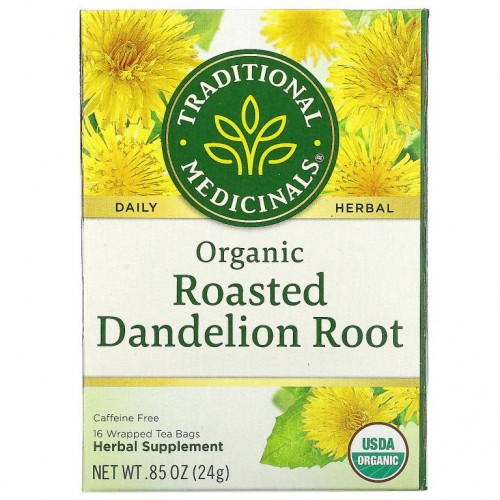 Traditional Medicinals, 볶은 유기농 민들레 뿌리, 카페인 무함유, 포장 티백 16개입, 24g(0.85oz)