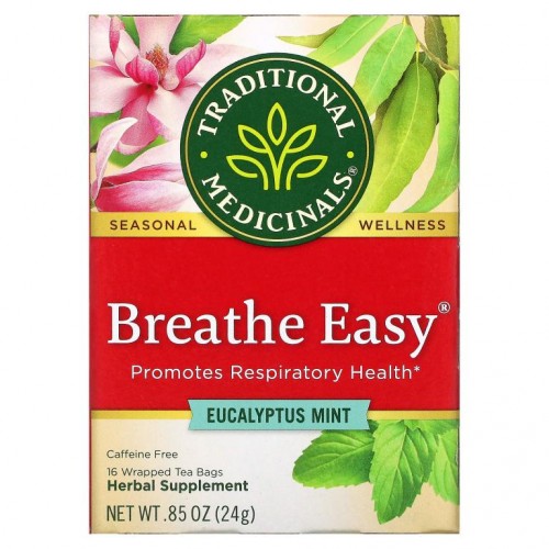 Traditional Medicinals, Breathe Easy, 유칼립투스 민트, 카페인 무함유, 개별 포장 티백 16개, 24g(0.85oz)