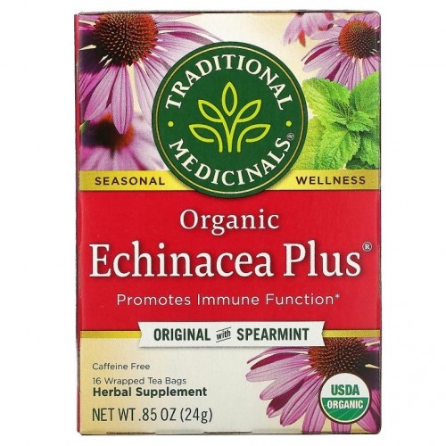Traditional Medicinals, 유기농 Echinacea Plus, 스피어민트 카페인 무함유 오리지널, 포장 티백 16개입, 24g(0.85oz)