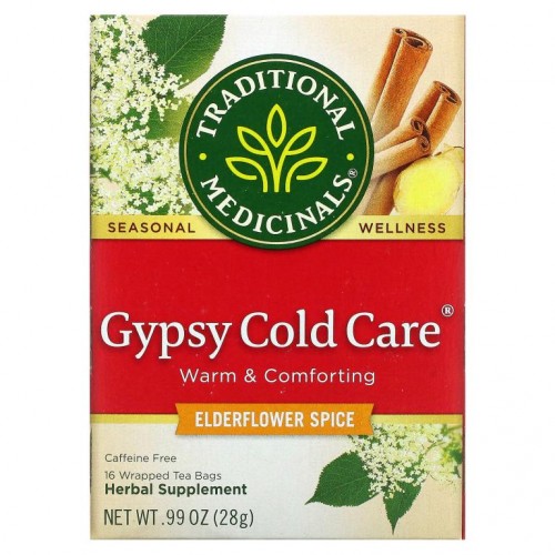 Traditional Medicinals, Gypsy Cold Care, 엘더플라워 향신료, 카페인 무함유, 개별 포장 티백 16개입, 28g(.99oz)