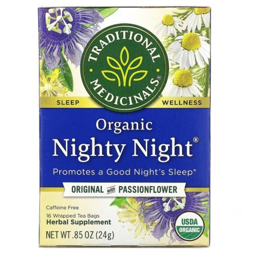 Traditional Medicinals, 유기농 Nighty Night, 패션플라워 함유 오리지널, 카페인 무함유, 티백 16개입, 24g(0.85oz.)