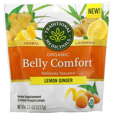 Traditional Medicinals, Organic Belly Comfort, Lemon Ginger, 30 Individually Wrapped Lozenges