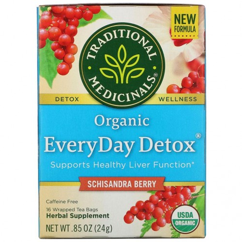 Traditional Medicinals, Organic EveryDay Detox, 카페인 무함유, 오미자, 개별 포장 티백 16개, 24g(0.85oz)