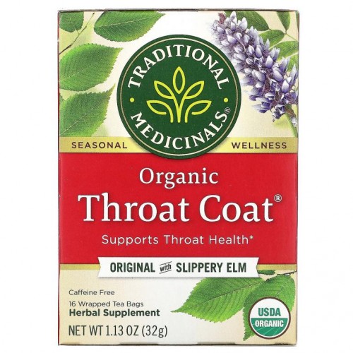 Traditional Medicinals, Organic Throat Coat, 느릅나무 함유 오리지널, 카페인 무함유, 티백 16개입, 32g(1.13oz)
