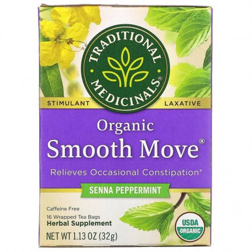Traditional Medicinals, 유기농 Smooth Move, 센나 페퍼민트, 카페인 무함유, 티백 16개입, 32g(1.13oz)
