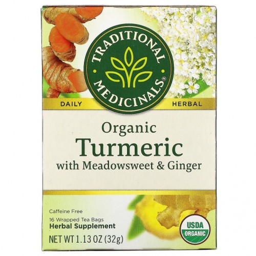 Traditional Medicinals, 메도우스위트 및 생강 함유 유기농 울금, 카페인 무함유, 티백 16개입, 32g(1.13oz)