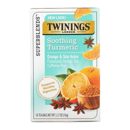 Twinings, 진정 효과 허브차, 강황, 오렌지 및 스타 아니스, 카페인 무함유, 티백 18개입, 36g(1.27oz)
